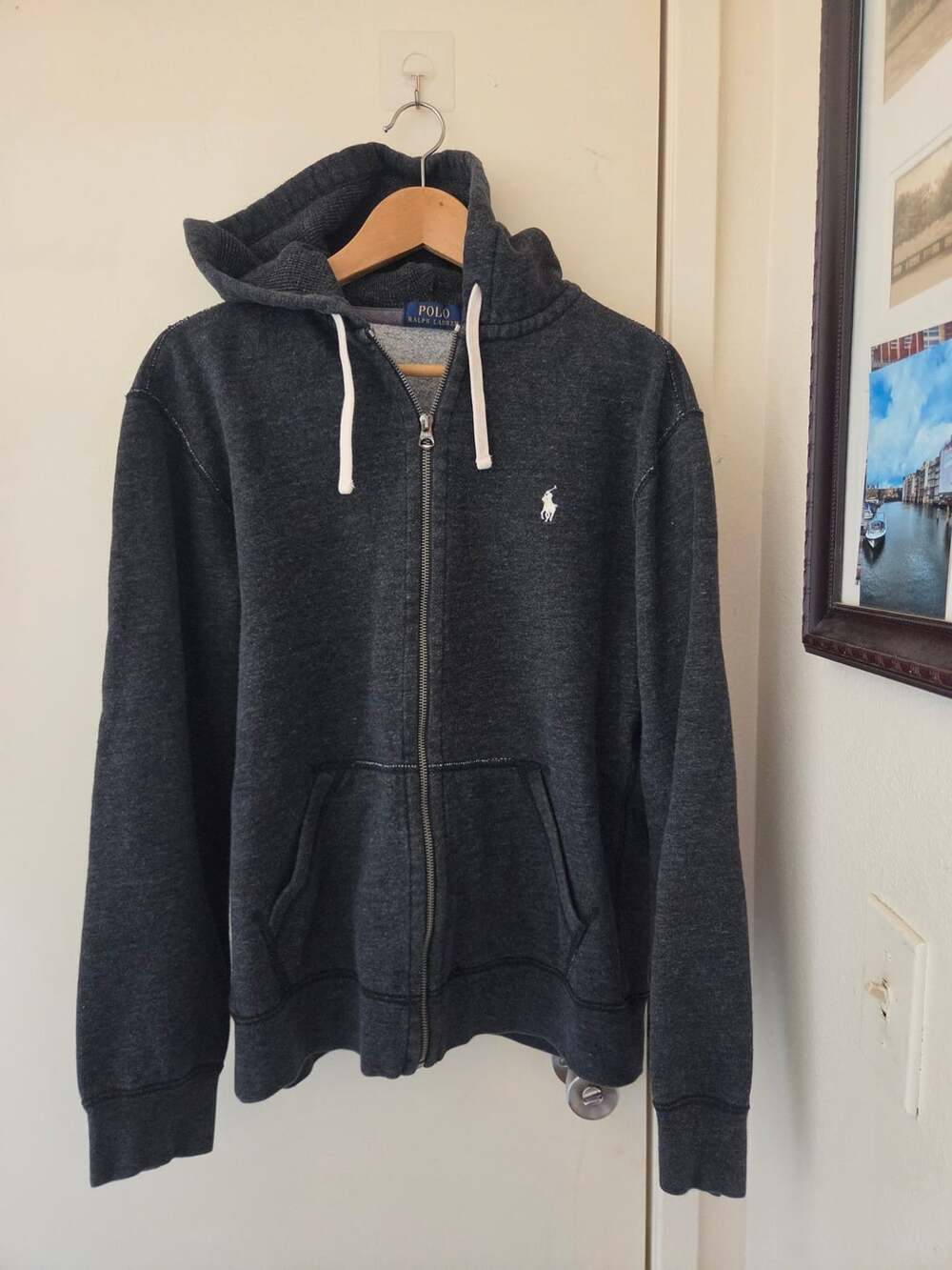 Polo Ralph Lauren Full Zip Hoodie Size L Charcoal Gray Cotton